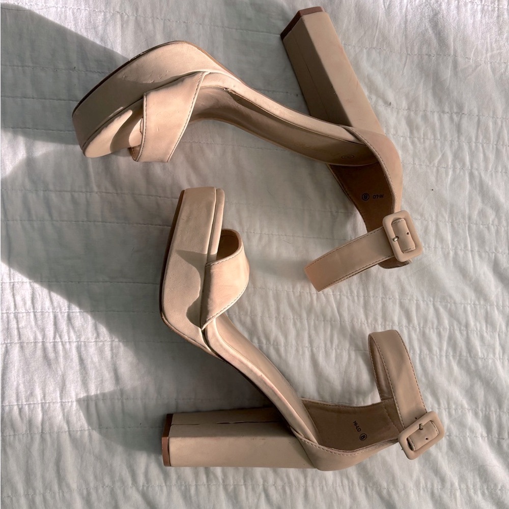 Dream Pairs Beige Chunky Block Heels with ankle strap